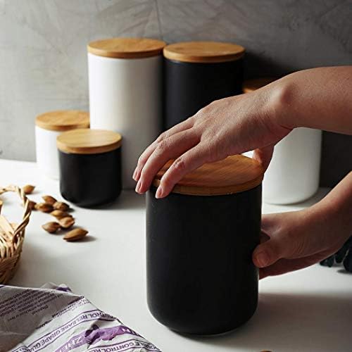 Jarra de armazenamento de alimentos, jarra de armazenamento de alimentos em cerâmica com tampa de bambu de focas herméticas,