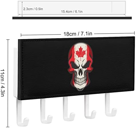 Suporte de chave de crânio de bandeira do Canadá para decoração de parede com 5 ganchos PU Organizador do cabide de chaves de parede PU