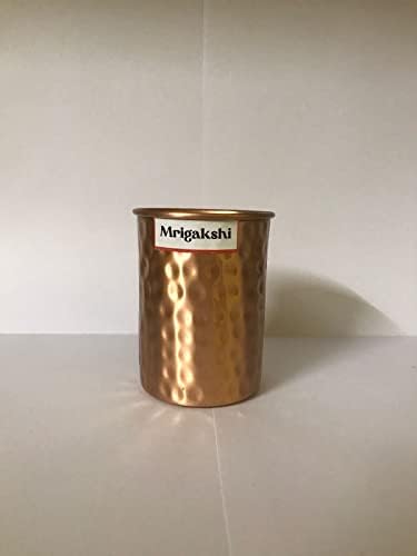 MRIGAKSHI - Tumbler de vidro de cobre tradicional martelado Drinkware Drinkware Home Yoga Ayurveda 350 ml