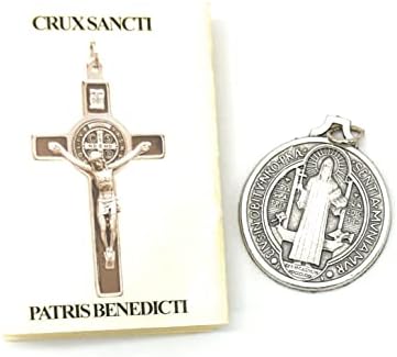 Medalha Ovunque Proteggimi de St. Benedict 32 mm em metal prateado com explicação. Medalha de São Bento.