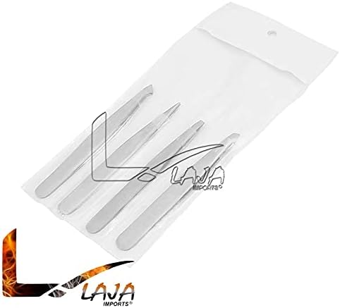 Laja Importa Tweezers Definir Tweezers de aço inoxidável profissional de 4 peças Presente de aço inoxidável com bolsa - Melhor sobrancelha