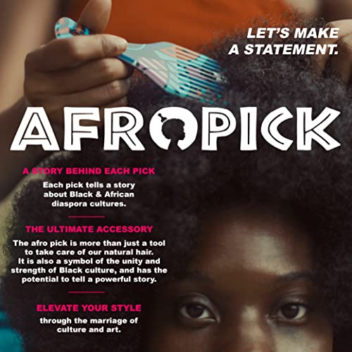 Afropick Metal Black Hair Pick para pente de pick-pick grossa e cacheado e curto- pente de pick para homens, mulheres- designs de artistas africanos 2.0 melhorados 2.0