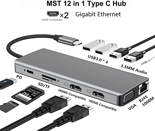 LMMDDP 12 em 1 USB C Tipo C Tipo C Adaptador para 4K VGA RJ45 LAN Ethernet SD/TF Hub de 3,5 mm Aux 12 porta