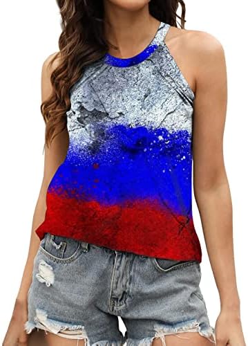 Miashui marca feminina feminina America Flag tops tops plissados ​​camisas sem mangas tanques camisolas ajustáveis
