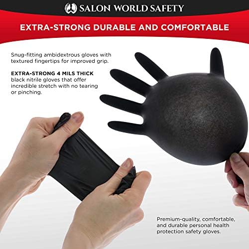 Luvas descartáveis ​​de nitrila preta de segurança mundial, caixa de 100, tamanho X -Large, 5,0 mil - Latex livre, texturizado, cofre de alimentos