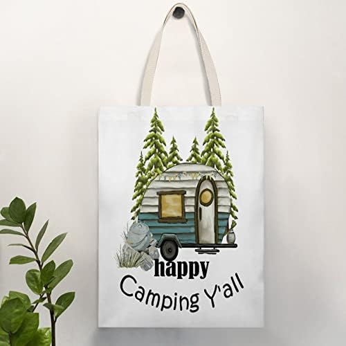 Sacola de lona para mulheres felizes acampando vocês sacos de compras montanhas montanhas ao ar livre aventura vintage saco