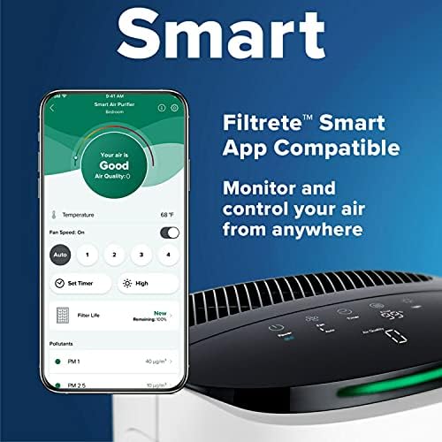 Purificador de ar inteligente Filtrete e Monitor de qualidade do ar, até 150 pés quadrados, Alexa habilitado, configuração simples