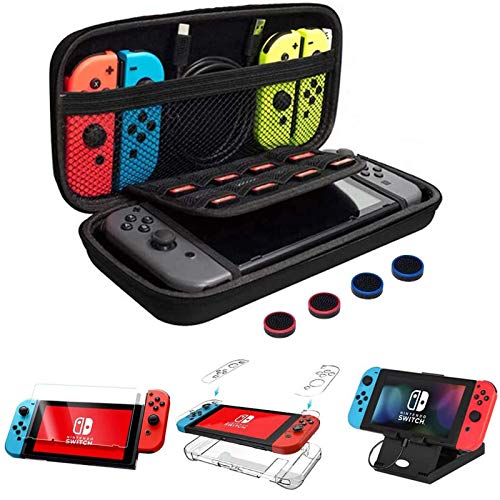 Nintendo Switch Case With Accessors Pacote incluem estojo de proteção, suporte de reprodução, protetor de tela, 4 pacotes Joy-Con Phole Grip Caps & Strap
