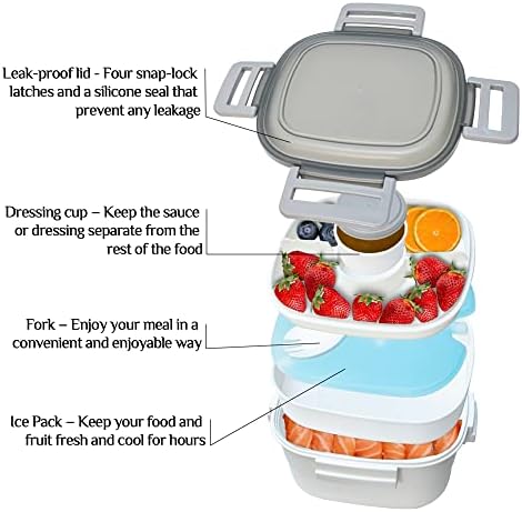 ELXXROONM BENTO Caixa com pacote de gelo - recipiente de salada para almoçar - contêiner de almoço à prova de vazamento
