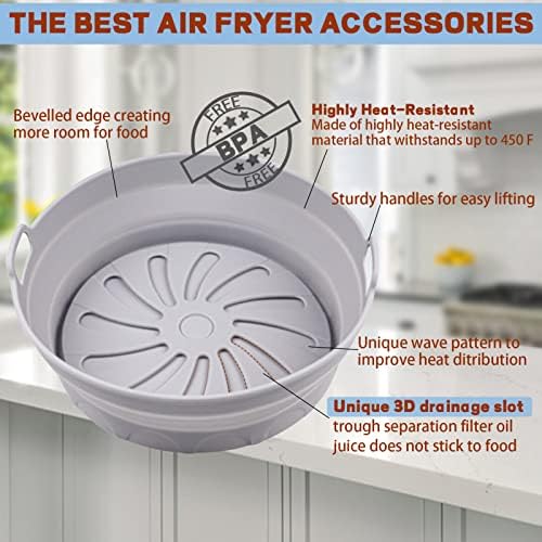 Air Fryer Liners Silicone, Air Fryer Acessórios, Acessórios de cozinha pioneiros, 4 PCs Round Airfryer Liners 8,2 polegadas