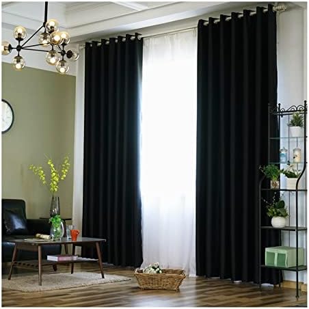 Cortinas de Blackout Daesar 2 Painéis Conjunto, Cortinas de ilhas Poliéster Black Color Solid Living Room Window Tratamentos 42 W