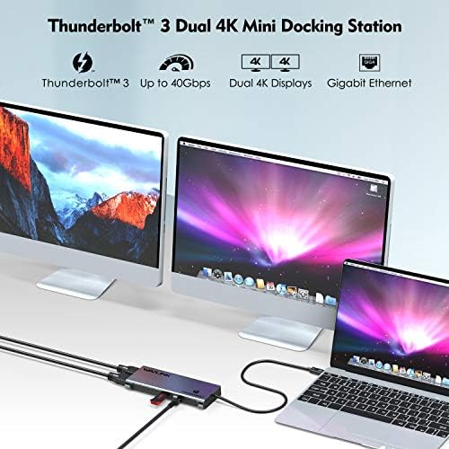 Thunderbolt 3 Dock Station Monitor duplo 4K/Single 5K, USB C Station de encaixe com DisplayPort duplo para laptop