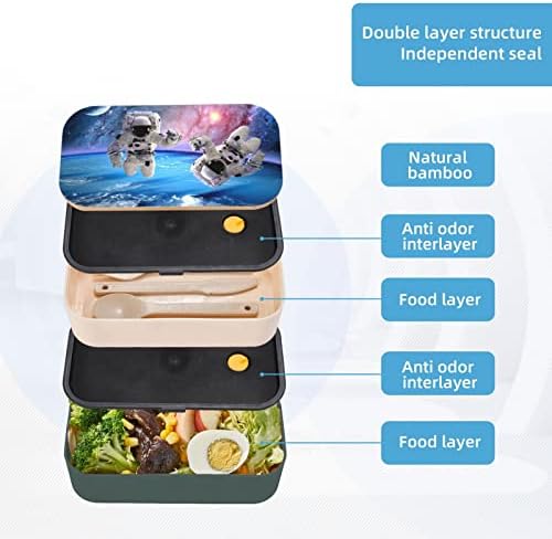 Caixa de bento de almoço do Astronauta Planet com alça ajustável atualizada, recipiente de alimentos à prova de vazamento