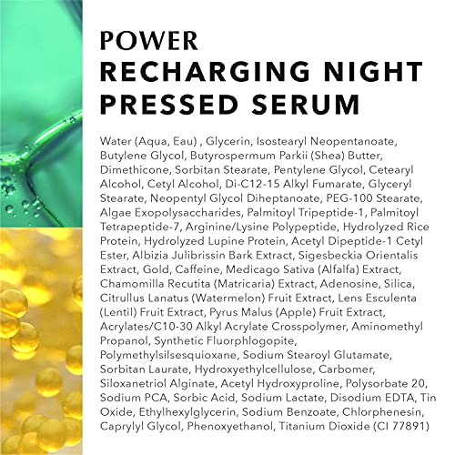 Algenist Power Recarging Night Pressed Serum - tratamento noturno para refinar textura maçante e desigual com algas, colágeno e água de coco - não comedogênica e hipoalergênica