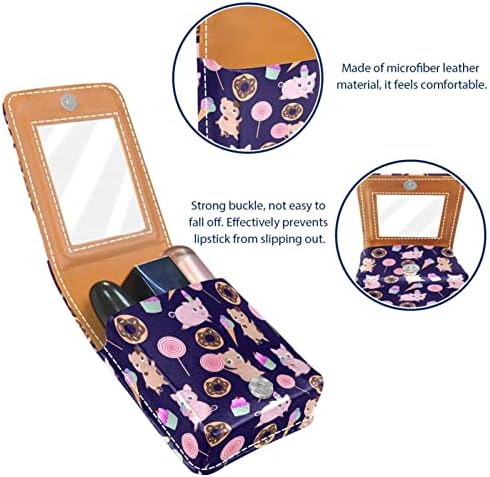 Mini estojo de batom com espelho para bolsa, porquinhos fofos Donuts Sweets and Cakes Portable Case Holder Organization