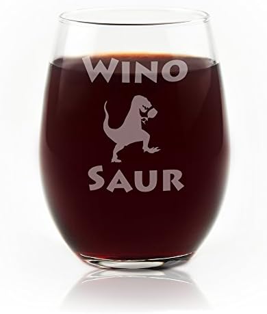 Glass de vinho sem haste gravadas engraçadas - Wino Saur
