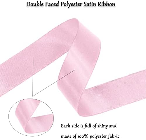 Fita de cetim rosa de face dupla, cor sólida de 1 polegada x 25 jardas de tecido de fita de cetim para embalagem de