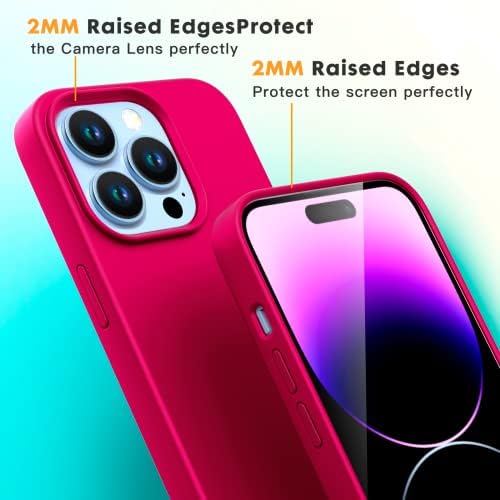 KNG [4 em 1] Para iPhone 14 Pro Max [Case de silicone premium] -Shock Propert- [revestimento de microfibra anti-arranhão], 2 PCs Protetor de tela de vidro temperado e 1 PCS Lente de câmera Protetor