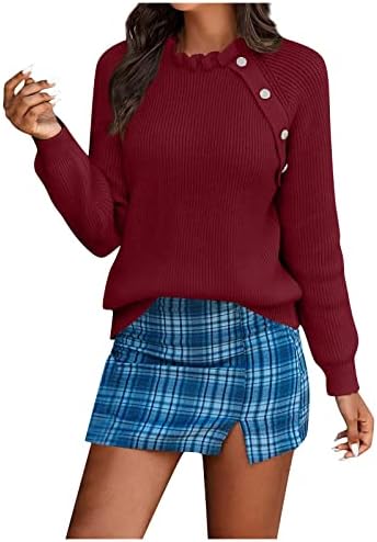 Suéter de suéteres de cor do cardigã longos femininos suéter de botão de cor sólida com suéter de cardigã ondulado de pescoço