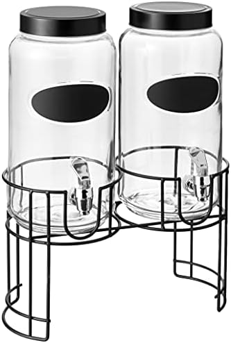 Circleware Dumont Double Double Yorkshire Mason Jar Beverage Dispensadores de bebida com suporte de metal, copo para água,