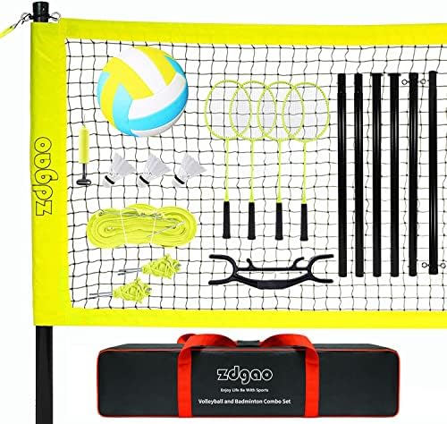 G&S Volleyball e Badminton definido para quintal e ao ar livre com fácil configuração NET de vôlei + 4 raquetes de badminton