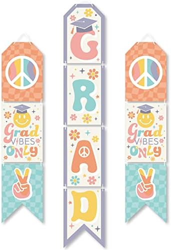 Big Dot Of Happiness Groovy Grad - pendurar banners de portas de papel vertical - Kit de decoração de parede de graduação hippie - decoração de porta interna