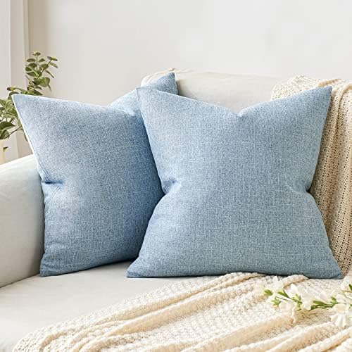 Miulee Pack de 2 capa de travesseiro de linho decorativo capa de almofada de arremesso sólido para sofá sofá 18x18 polegadas azul claro azul