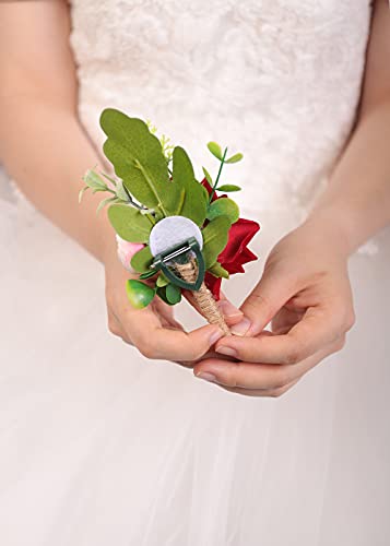 Kercisbeauty Red Rose Corsage e Boutonniere para dama de honra de casamento e melhor homem de groomsman do homem, Butrofoles