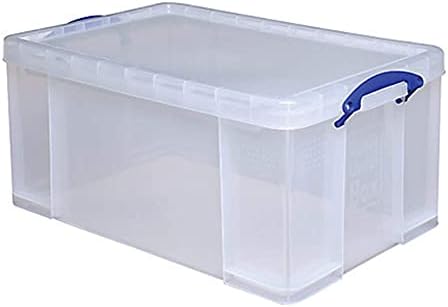Caixa de armazenamento plástico transparente realmente útil, 64 litros, características, alças anexadas facilitam