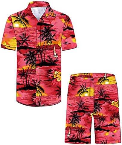 Plume Red Plume Men Flower Shirt Hawaiian Conjuntos 2 PCs Button Casual Buttle Down Down Sleeve Camisa Floral Print Beach