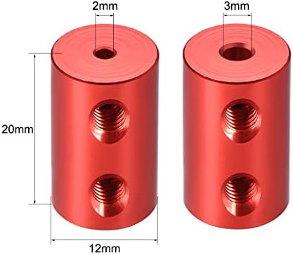 UXCELL de 2 mm a 3mm de parafuso de acoplamento rígido para parafuso de ajuste L20XD12 Alumínio, conector do acoplador do eixo, acessórios para motor, vermelho, 2pcs