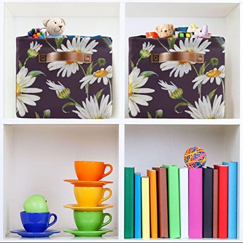 ALAZA Daisy Flowers Storage Basket para prateleiras para organizar brinquedos de berçário de prateleira de armário, lixeiras organizadoras