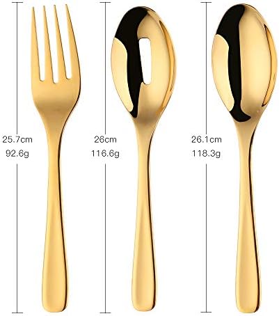 Conjunto de porções Qiborun, 6/10 de aço inoxidável de 6/10 colheres e garfos de aço inoxidável, com borda redonda, espelho acabado e lavador de louça Spoons, garfos e festas de colher-ouro