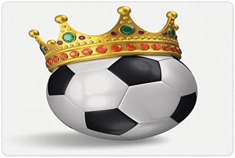 Ambesonne King Pet tapete para comida e água, Campeonato de futebol esportes de futebol inspirou a coroa de bola com impressão de ornamentos,