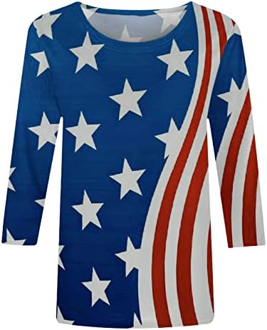 Tifzhadiao 4 de julho American Flag Shirt for Women Casual Casual Casual 3/4 Manga Patriótica Tees Estrela Estamada Estamada