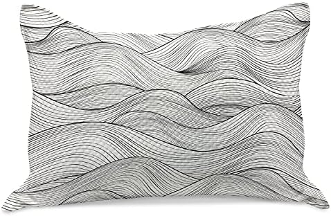 Ambesonne Cinza escuro de malha de malha de capa, o ondas geométricas abstrata ondas marítimas inspiradas no mar monocromático, capa padrão de travesseiro de tamanho king para o quarto, 36 x 20, branco cinza branco