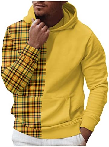 Pullover casual masculino de Dudubaby com bolsos de manga longa com capuz xadrez com capuz
