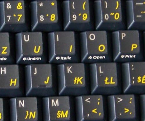 Adesivos de teclado albaneses em fundo transparente com letras amarelas