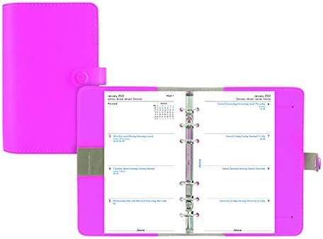 Filofax, o organizador original, tamanho pessoal, rosa fluoro-couro, seis anéis, diário de calendário semana a vista, multilíngue,