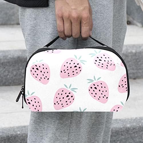 Bolsa de maquiagem de morango de frutas de frutas de verão rosa para bolsa de organizador de viagens portátil para bolsa para saco de beleza de higiene pessoal para mulheres