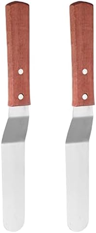 Harfington 2pcs pintando facas de 8 x1.1 aço inoxidável na cabeça redonda de mistura curva raspador com maçaneta de madeira