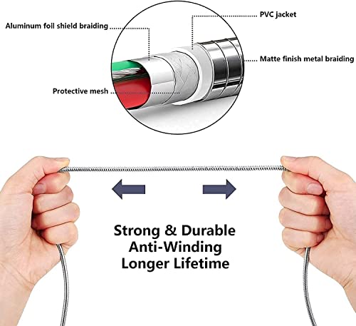 Metzonic MFI Cabo iPhone certificado [2 pacote de 2,6 pés] Metal trançado tipo C para um cabo de raios com jaqueta revestida de isolamento resistente ao curto-circuito, carregamento rápido compatível com iPhone/iPad