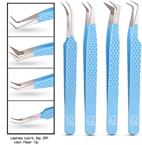 M Conjunto de cílios de 4 Diamond Grip Nano Fiber Tip Eyelash Extensions Tweezers - Abastecimento de cílios de aço japonês