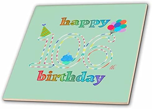 3drose feliz 106º aniversário, cupcake com vela, balões, chapéu, colorido - azulejos