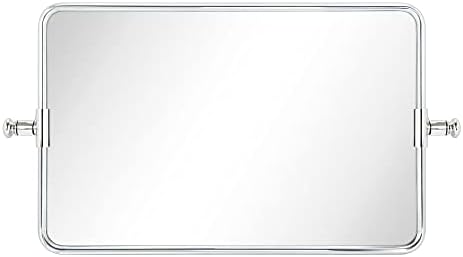 Tehome cromo redondo retângulo pivot-n-visuário espelho de banheiro espelho rotativo espelho de espelho de canto, 14 x 22 ''