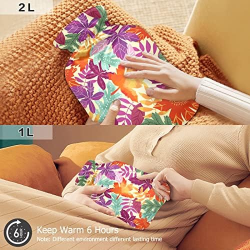 Oarencol Hot Water Bottle Fall Boho Maple folhas de água morna com cobertura para compressão quente e fria 1L