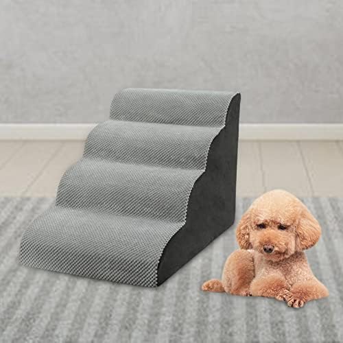 Ｋｌｋｃｍｓ Escadas de cachorro respiráveis, escada de rampa de cachorro escalando com capa lavável e largura de cães portáteis escadas de cama de cama para animais de estimação Cama de cachorros, 4 degraus