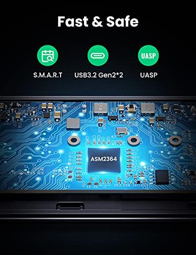 UGREEN M.2 Adaptador de gabinete SSD NVME, 20 Gbps USB C 3.2 Gen 2 × 2, suporta o gabinete externo NVME M-key & M+B-chave e tamanho