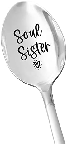 Melhores presentes de amizade - Soul Sister Spoon - Tea Coffee Lover Stainless Stone Graved Spoon engraçado Presente