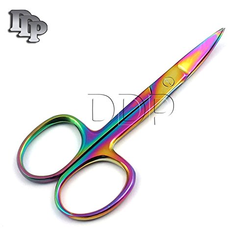 DDP Multi Titanium Color Rainbow Cutticle 'Unhel Scissor' Curved 3.5